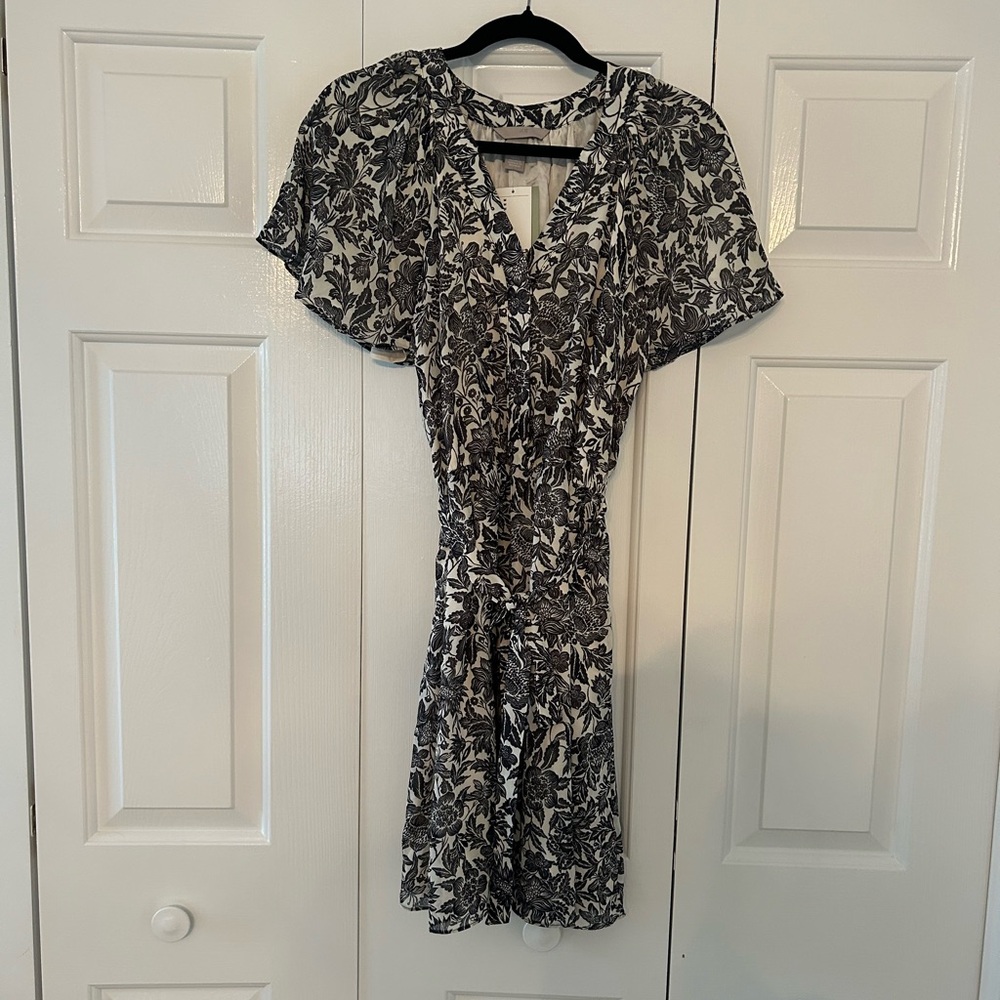 Button Front Patterned Dress with Belt